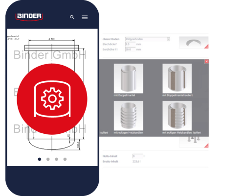 Binder Behälterkonfigurator Beispiel des Behälterkonfigurators von Binder abgebildet auf einem Mobilgerät